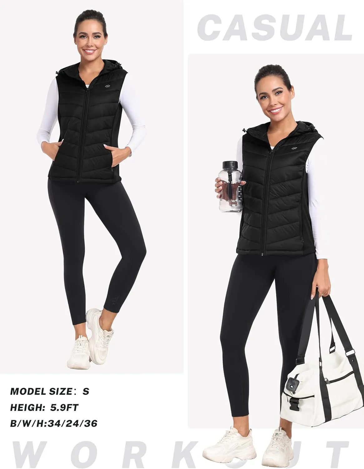 MoFiz Women's Puffer Vest Lightweight Hooded Warm Fleece Lined Hybrid Softshell Hiking Winter Sleeveless Zip Vest