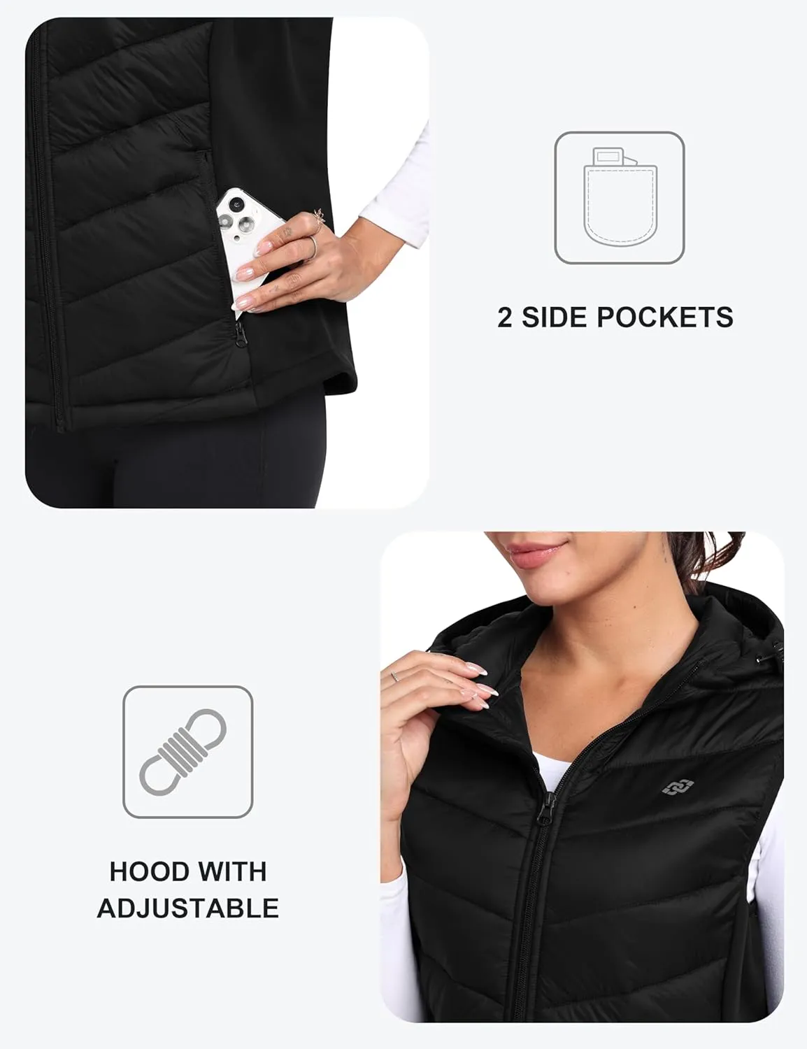 MoFiz Women's Puffer Vest Lightweight Hooded Warm Fleece Lined Hybrid Softshell Hiking Winter Sleeveless Zip Vest