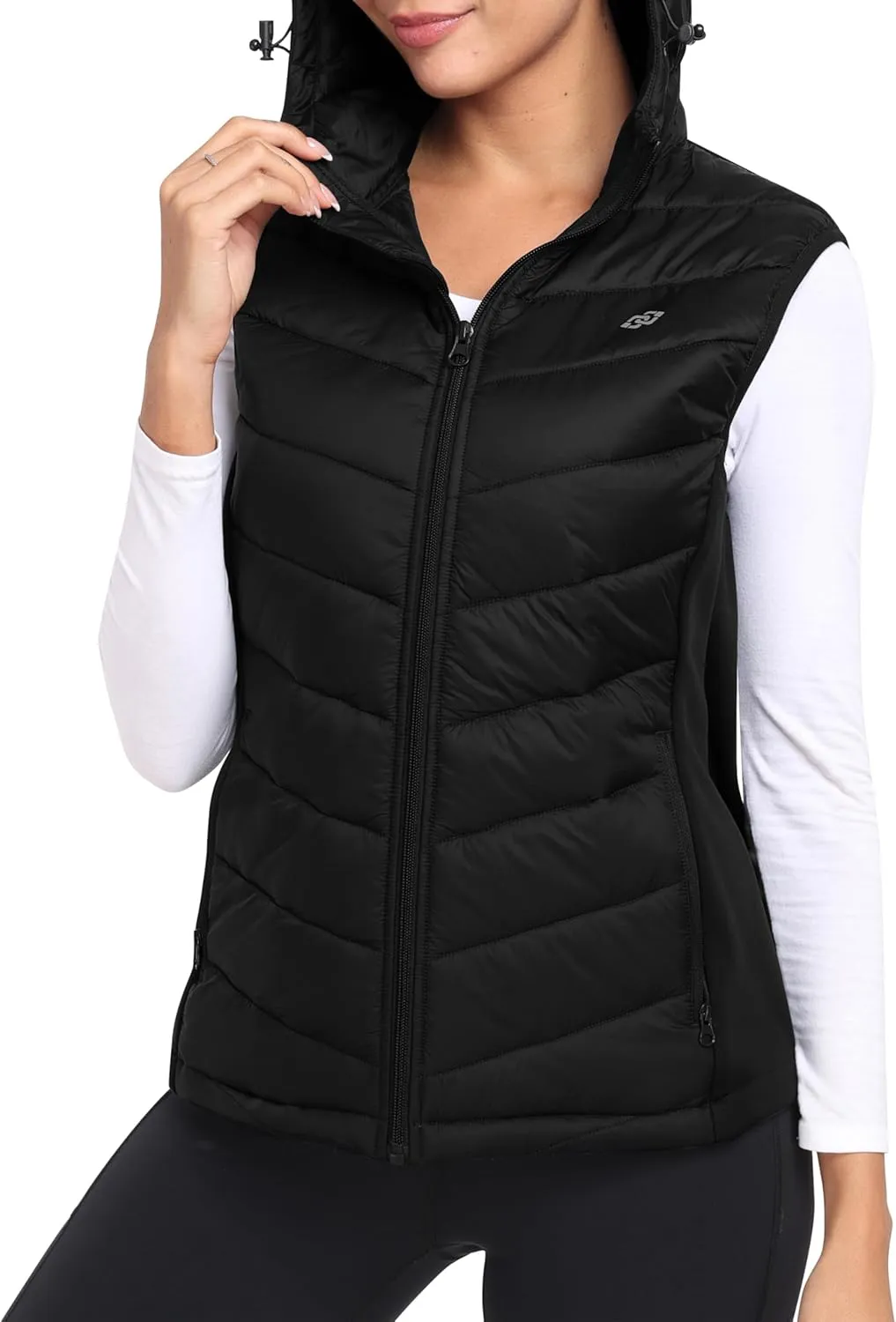 MoFiz Women's Puffer Vest Lightweight Hooded Warm Fleece Lined Hybrid Softshell Hiking Winter Sleeveless Zip Vest