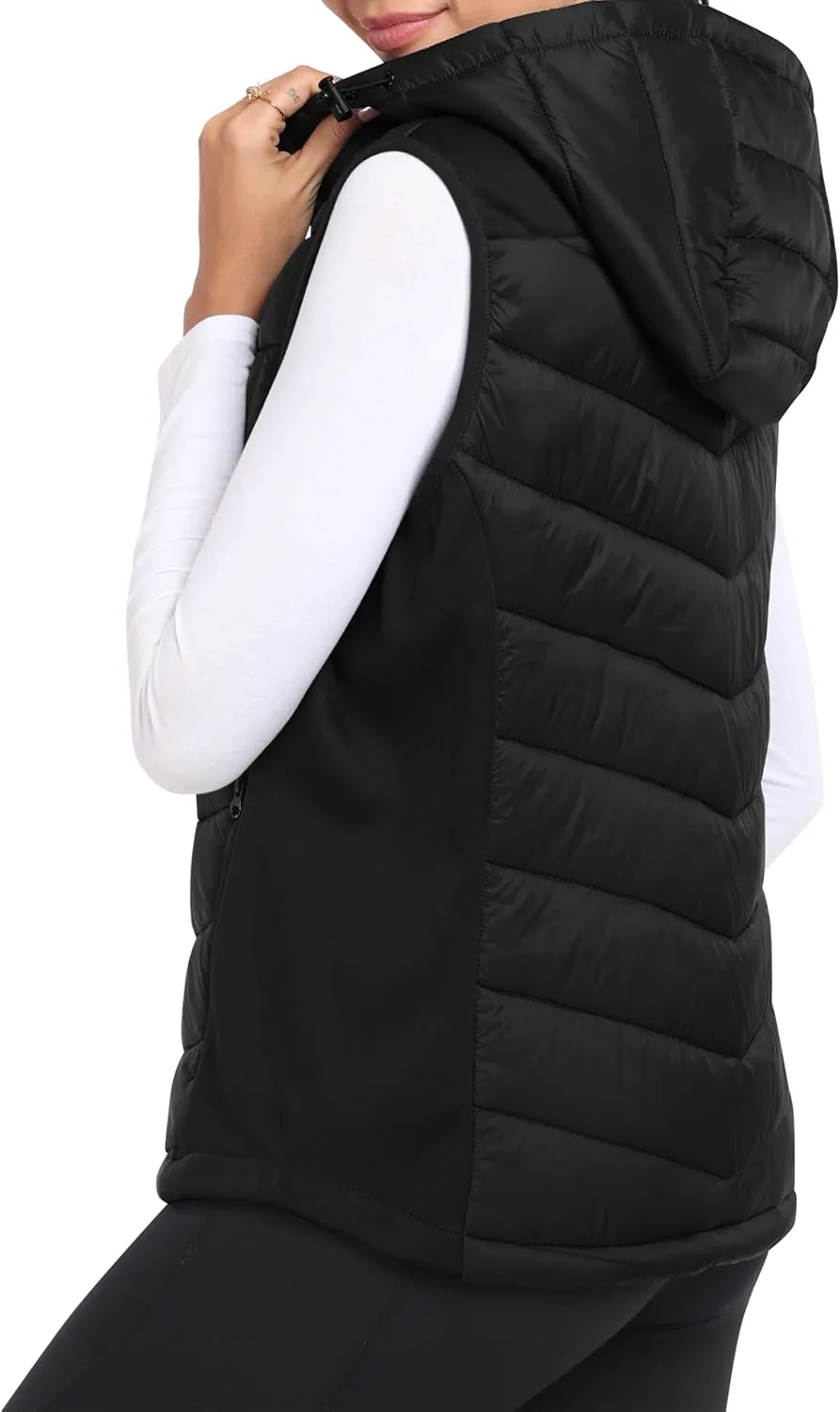 MoFiz Women's Puffer Vest Lightweight Hooded Warm Fleece Lined Hybrid Softshell Hiking Winter Sleeveless Zip Vest
