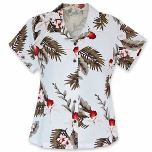 Moon White Lady's Hawaiian Rayon Blouse