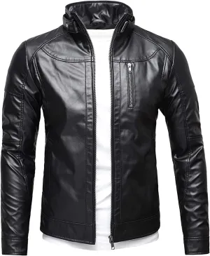Motorcycle Faux Leather Jacket - Black Faux Leather Jackets - Biker Leather Jackets for Mens