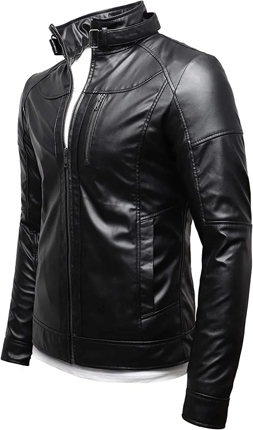 Motorcycle Faux Leather Jacket - Black Faux Leather Jackets - Biker Leather Jackets for Mens