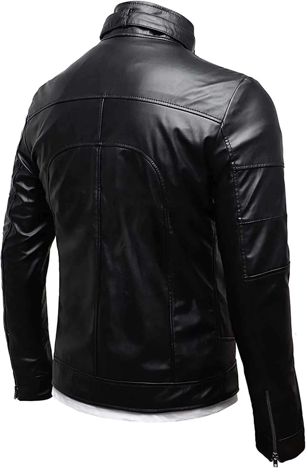 Motorcycle Faux Leather Jacket - Black Faux Leather Jackets - Biker Leather Jackets for Mens