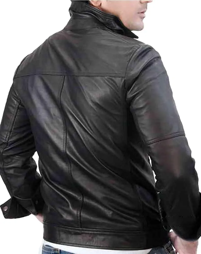 Motorcycle Faux Leather Jacket - Black Faux Leather Jackets - Biker Leather Jackets for Mens