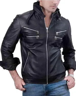 Motorcycle Faux Leather Jacket - Black Faux Leather Jackets - Biker Leather Jackets for Mens