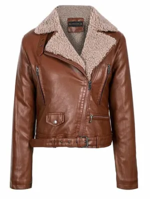 Motorcycle Jackets Women Faux Lamb Wool Fur Leather Jacket Winter Warm Thickness Lamb Fur Black Punk Zipper Pu Jacket Outwear With Belt
