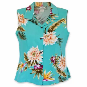 mountain green hawaiian sleeveless blouse