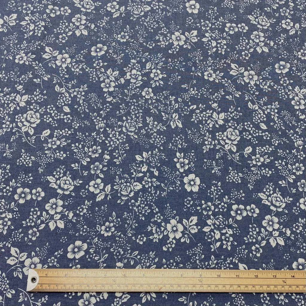 Multi Floral Chambray Denim Fabric