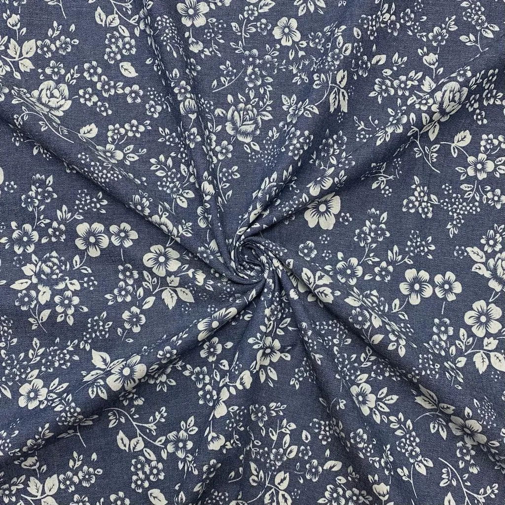 Multi Floral Chambray Denim Fabric