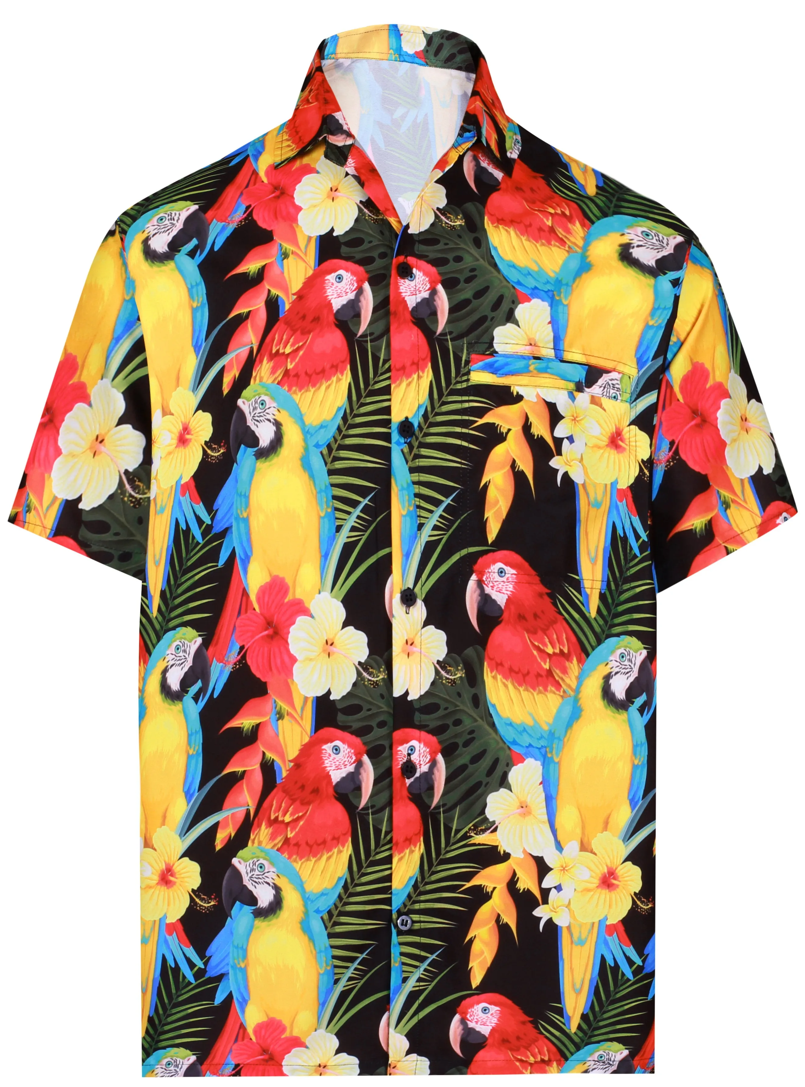 Multicolor Tropical Parrot and Floral Print Hawaiian Beach Shirts For Men