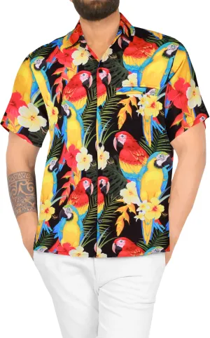 Multicolor Tropical Parrot and Floral Print Hawaiian Beach Shirts For Men