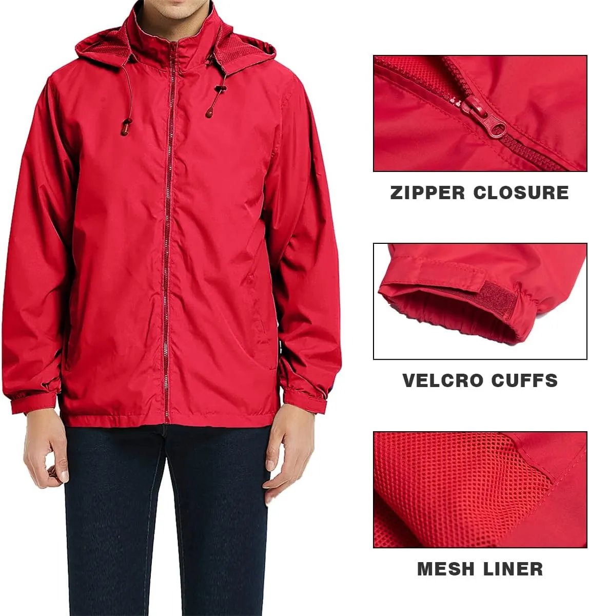 MYJAJAYI Mens Lightweight Windbreaker Waterproof Rain Jacket Hooded Windbreaker Jacket with Zipper Closure
