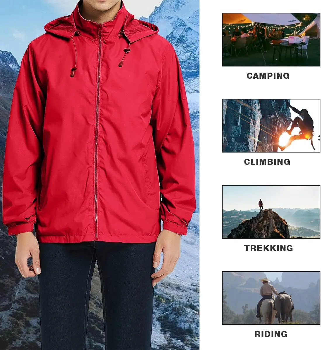 MYJAJAYI Mens Lightweight Windbreaker Waterproof Rain Jacket Hooded Windbreaker Jacket with Zipper Closure