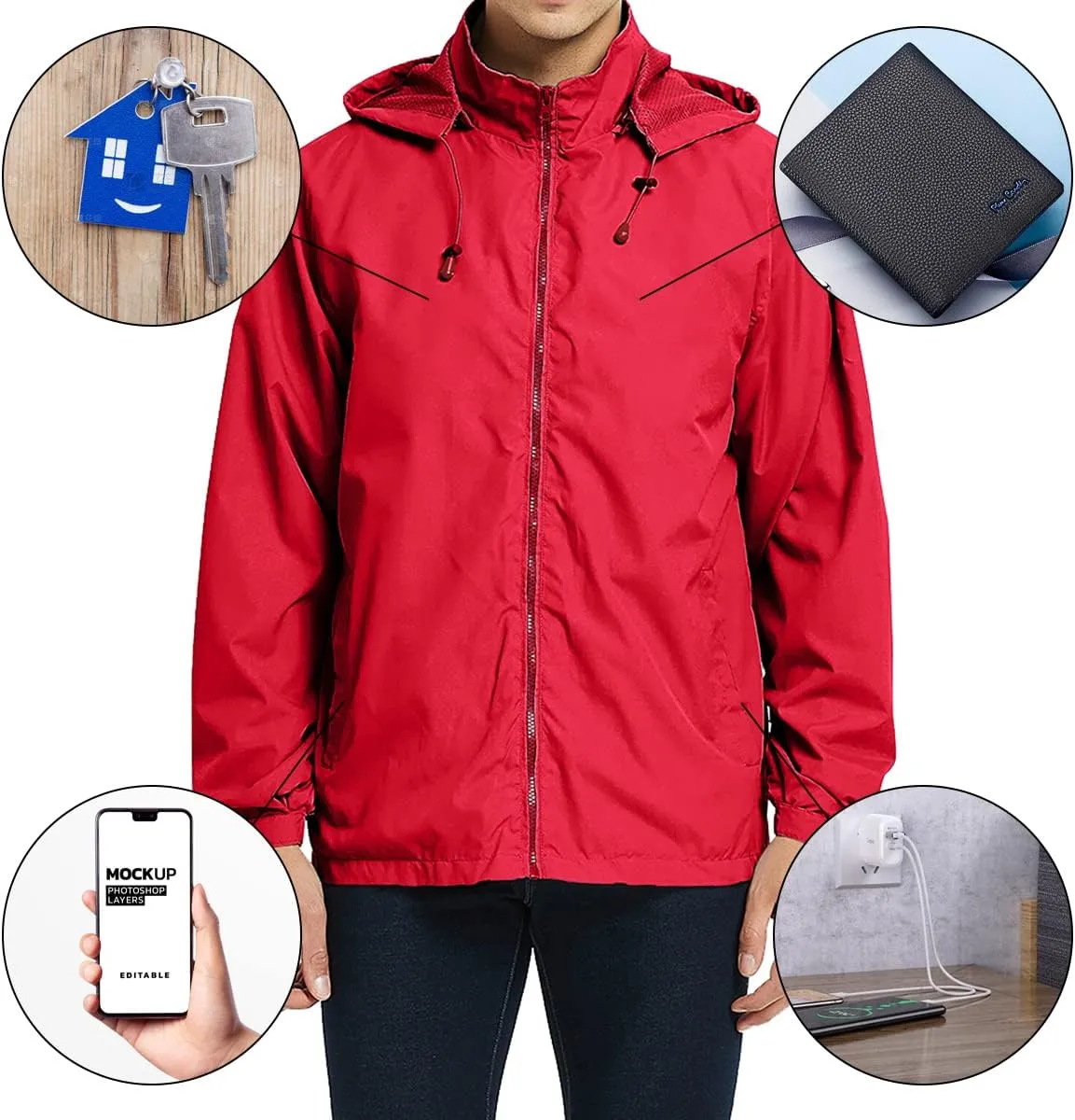 MYJAJAYI Mens Lightweight Windbreaker Waterproof Rain Jacket Hooded Windbreaker Jacket with Zipper Closure