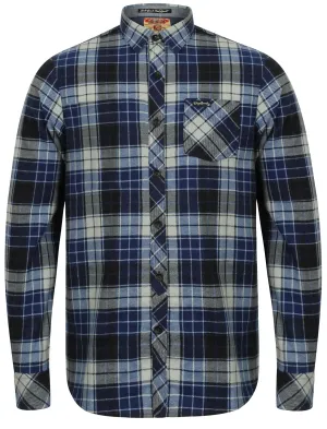 Nashville Checked Long Sleeve Flannel Shirt in Blue Depths - Tokyo Laundry