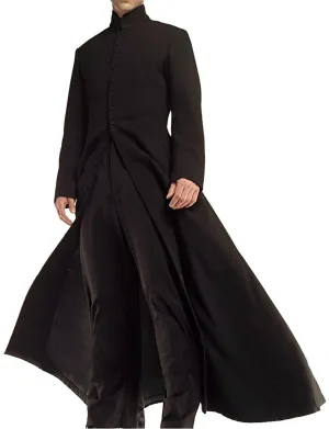 Neo Matrix Keanu Reeves Black Cotton Trench Coat Cotton 3X-Large
