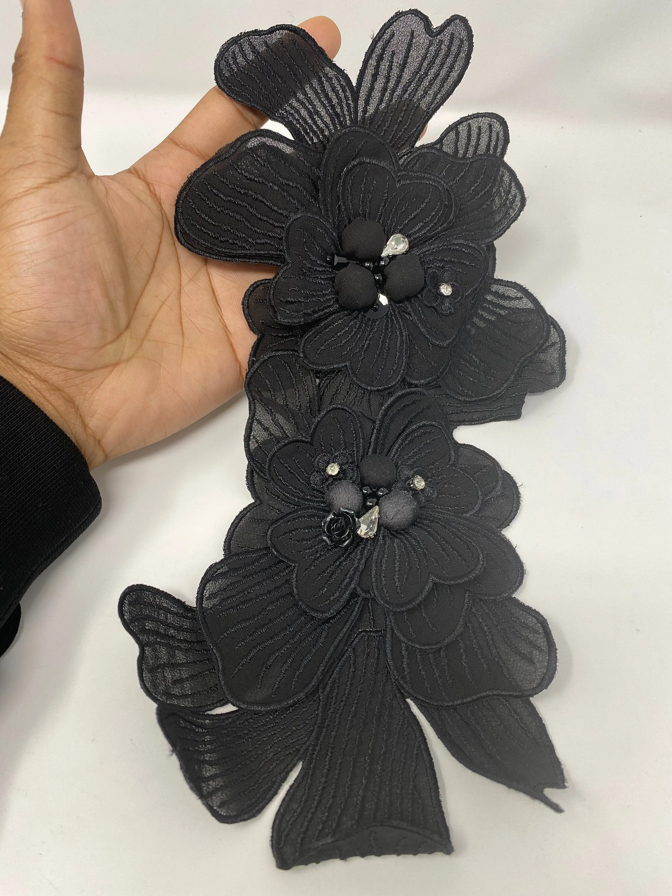 NEW, Exclusive, "ONYX Flower" Size 12'', (sew-on) Fashion Applique, Patch for Denim Jacket, Camo, Sweaters