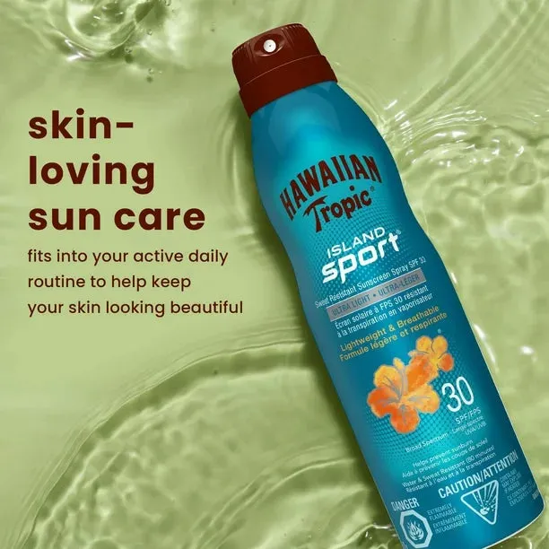 NEW Hawaiian Tropic® Island Sport® Sweat Resistant Sunscreen Spray, SPF 30, 170g - Exp. 02/2026