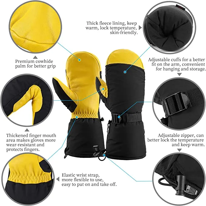 NEW OZERO Winter Waterproof Leather Ski Snowboard Gloves M Mittens YELLOW