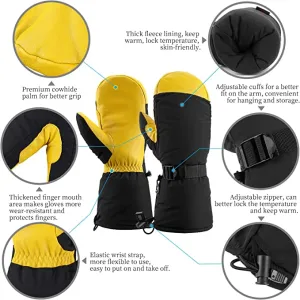 NEW OZERO Winter Waterproof Leather Ski Snowboard Gloves M Mittens YELLOW
