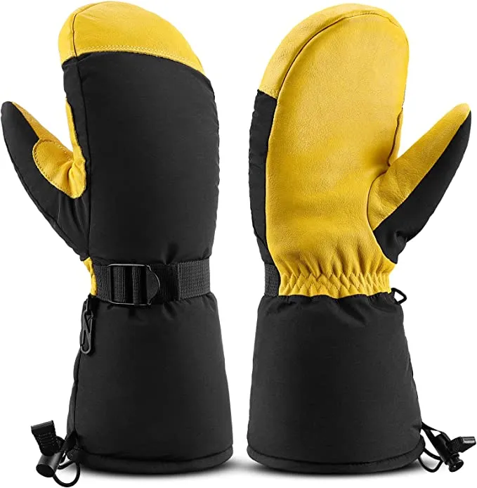 NEW OZERO Winter Waterproof Leather Ski Snowboard Gloves M Mittens YELLOW