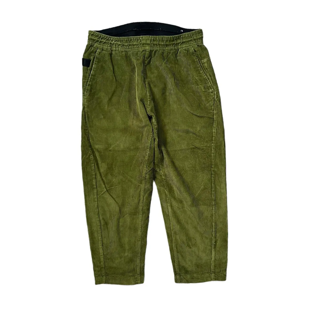 NIKE Embroidered Mini Logo Green Corduroy Cord Cropped Length Pants Trousers