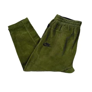 NIKE Embroidered Mini Logo Green Corduroy Cord Cropped Length Pants Trousers