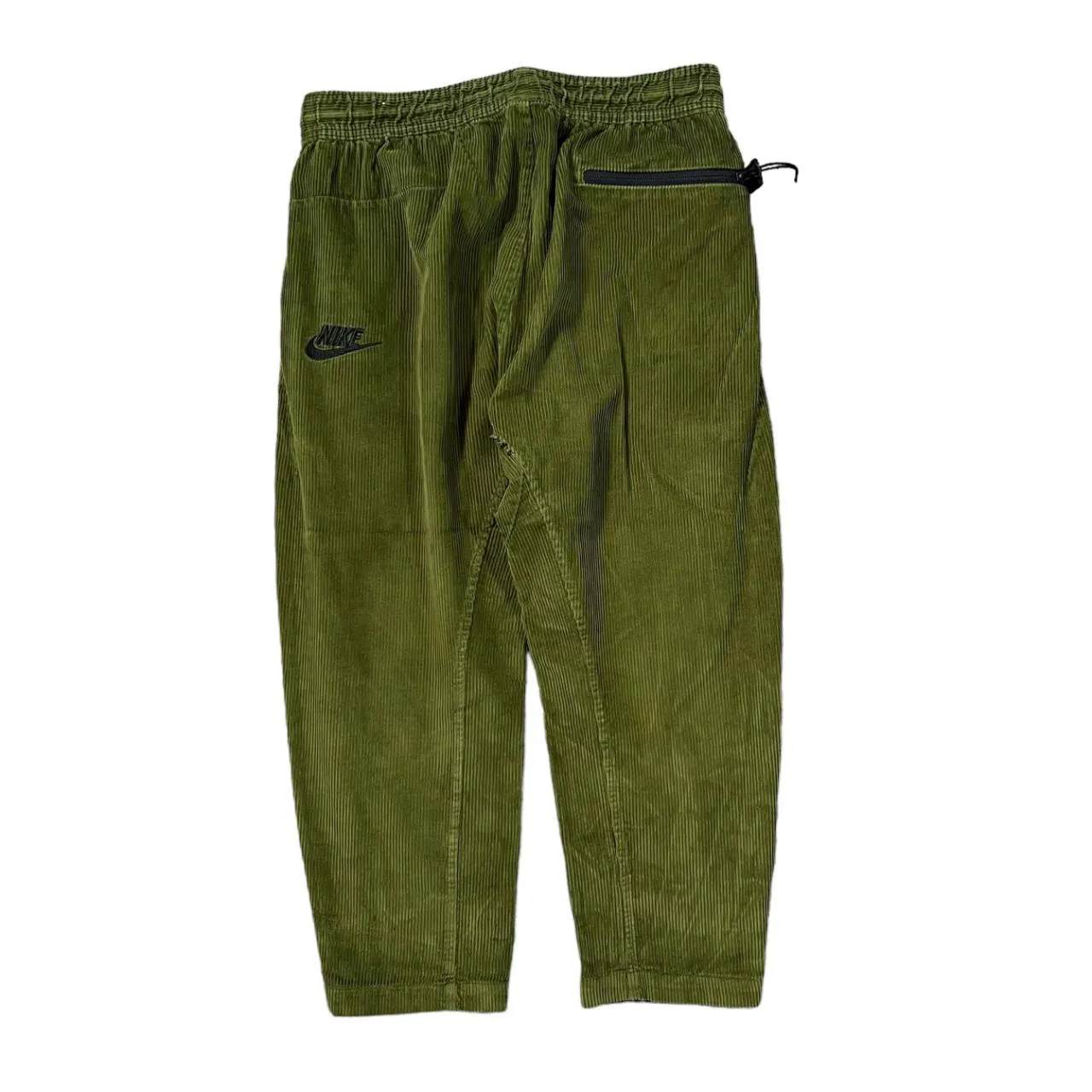 NIKE Embroidered Mini Logo Green Corduroy Cord Cropped Length Pants Trousers