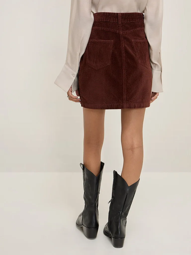 Nuon Dark Brown High-Rise Corduroy Cotton Skirt