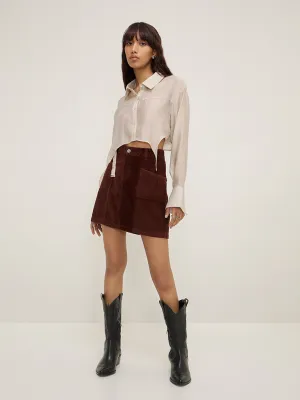 Nuon Dark Brown High-Rise Corduroy Cotton Skirt