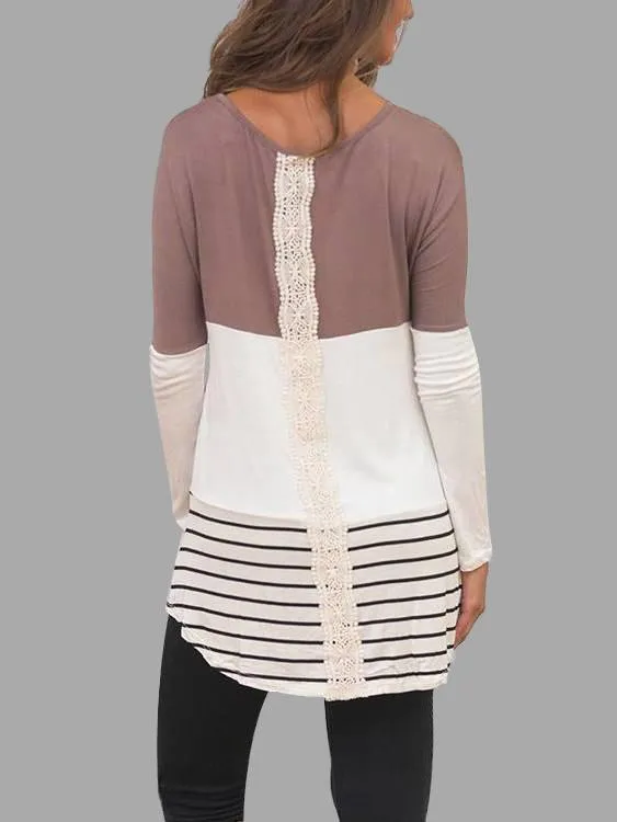 OEM ODM Colorblock & Striped Round Neck Top