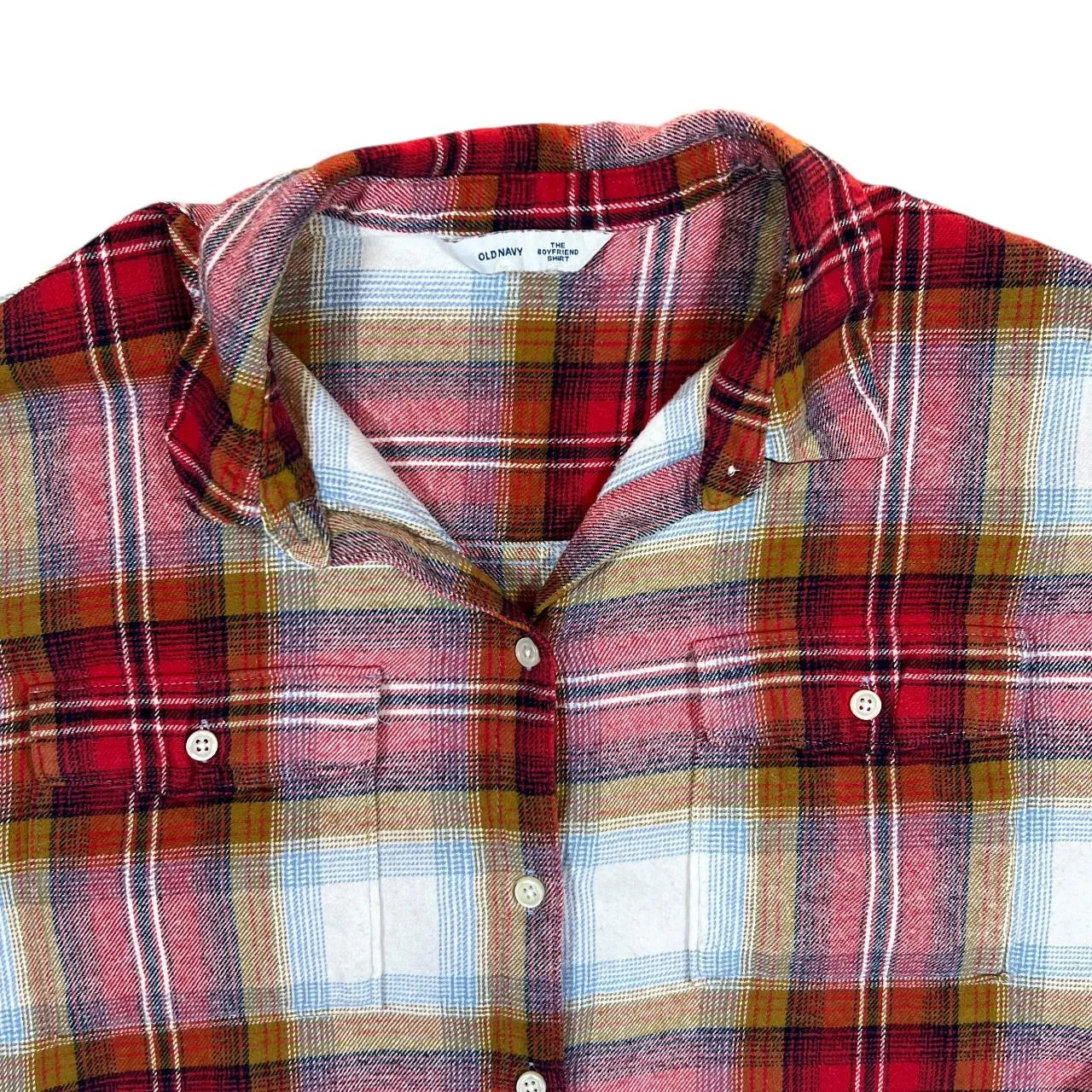 OLD NAVY "The Boyfriend Shirt" Plaid Check Long Sleeve Cotton Flannel Shirt