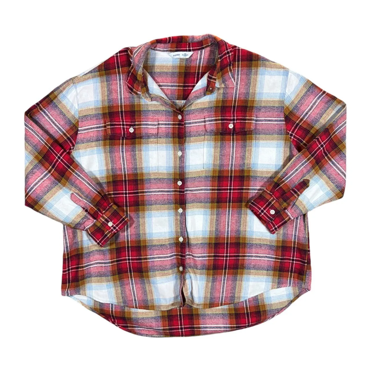 OLD NAVY "The Boyfriend Shirt" Plaid Check Long Sleeve Cotton Flannel Shirt