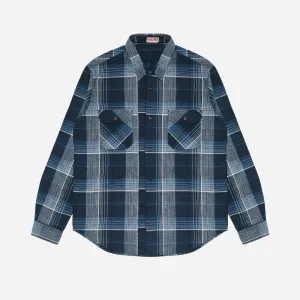 OMBRE PLAID BUTTON DOWN SHIRT MADE IN ITALY - NAVY/BLUE CHECK