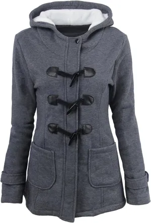 OMZIN Women Classic Hooded Coat Winter Casual Outerwear Fleece Lined Pockets