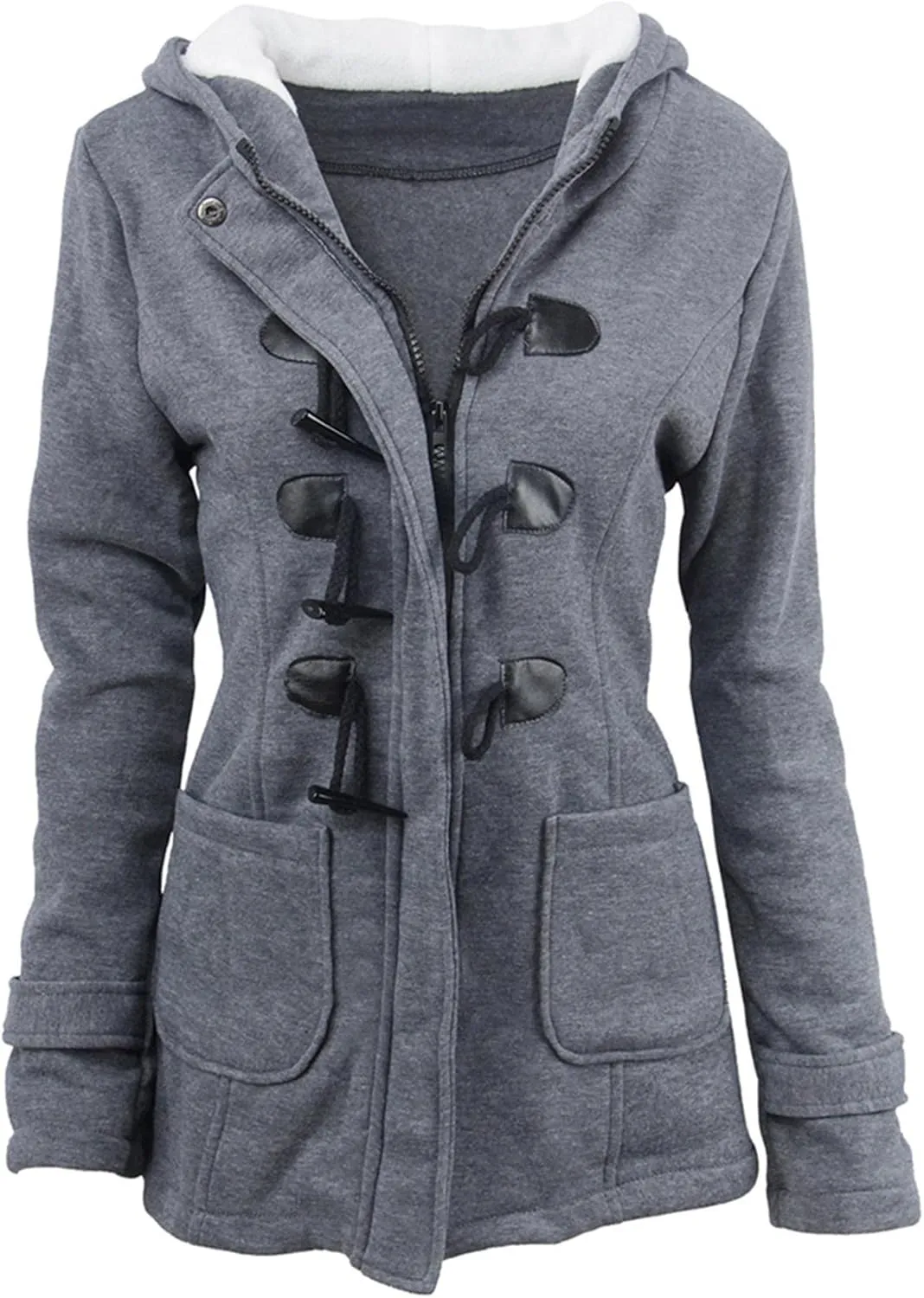 OMZIN Women Classic Hooded Coat Winter Casual Outerwear Fleece Lined Pockets
