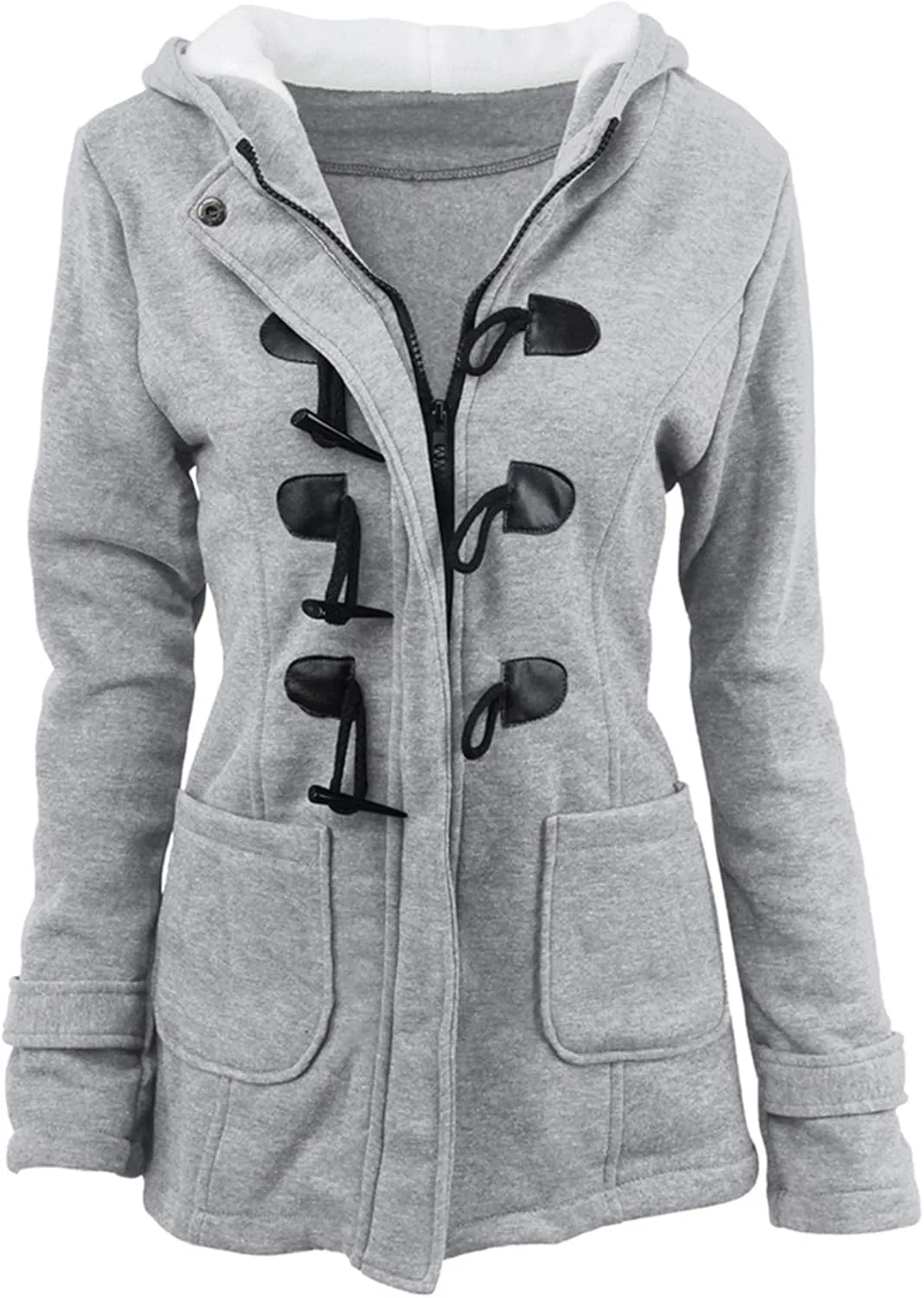 OMZIN Women Classic Hooded Coat Winter Casual Outerwear Fleece Lined Pockets