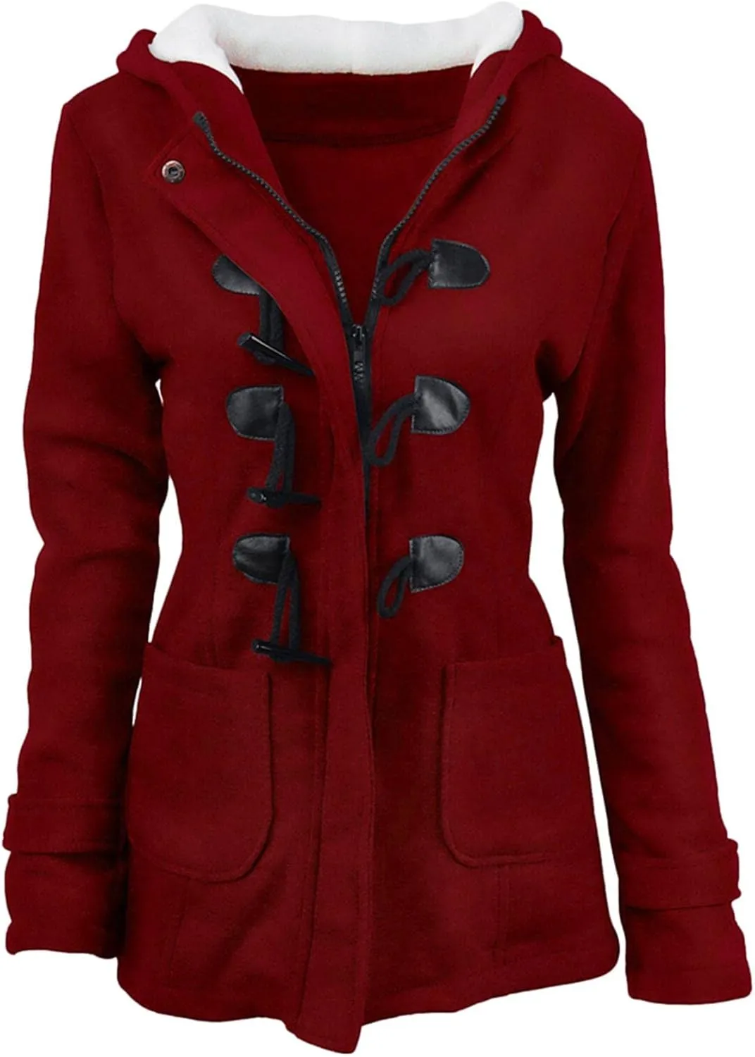 OMZIN Women Classic Hooded Coat Winter Casual Outerwear Fleece Lined Pockets