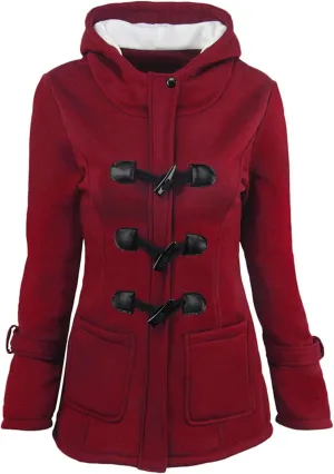 OMZIN Women Classic Hooded Coat Winter Casual Outerwear Fleece Lined Pockets