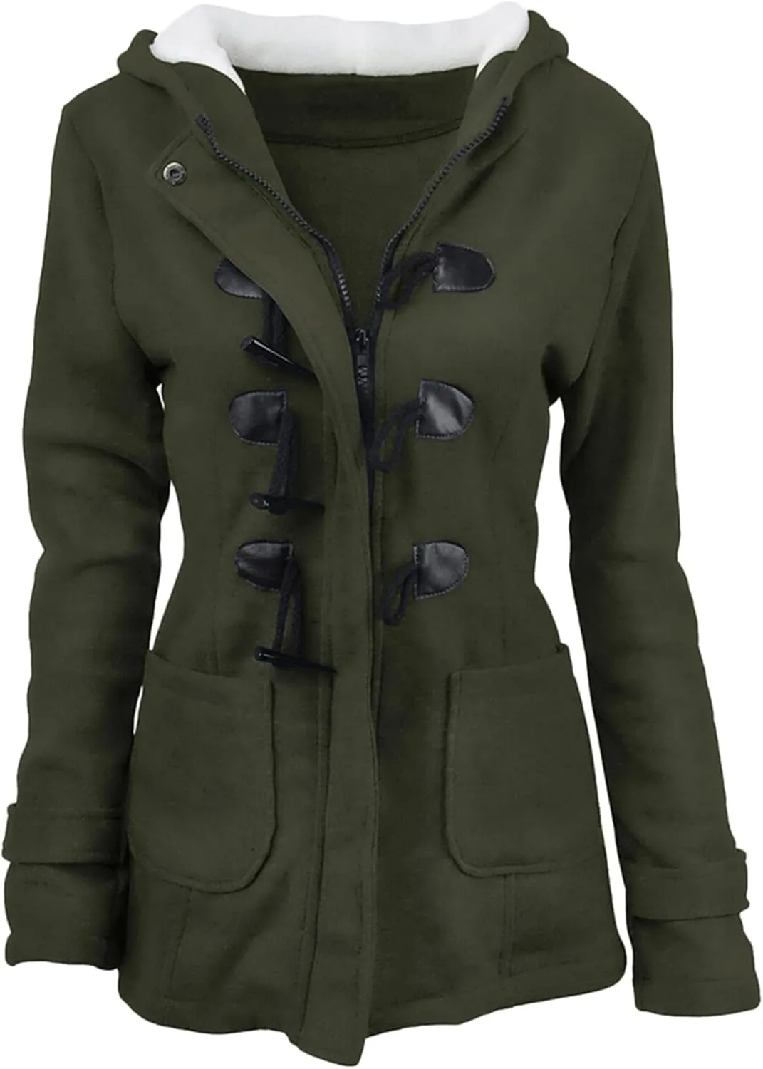 OMZIN Women Classic Hooded Coat Winter Casual Outerwear Fleece Lined Pockets