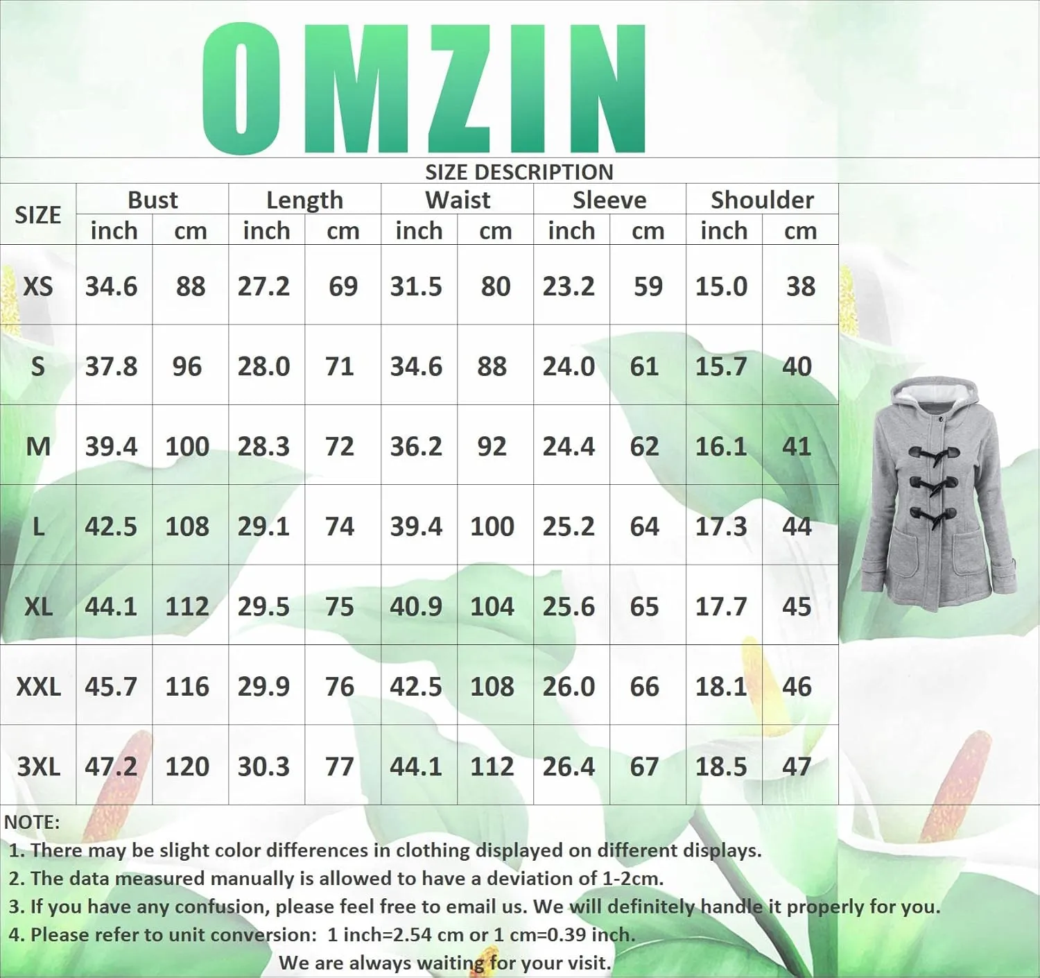 OMZIN Women Classic Hooded Coat Winter Casual Outerwear Fleece Lined Pockets