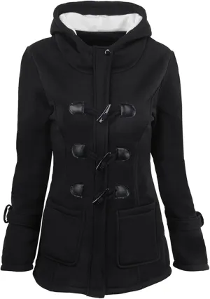 OMZIN Women Classic Hooded Coat Winter Casual Outerwear Fleece Lined Pockets