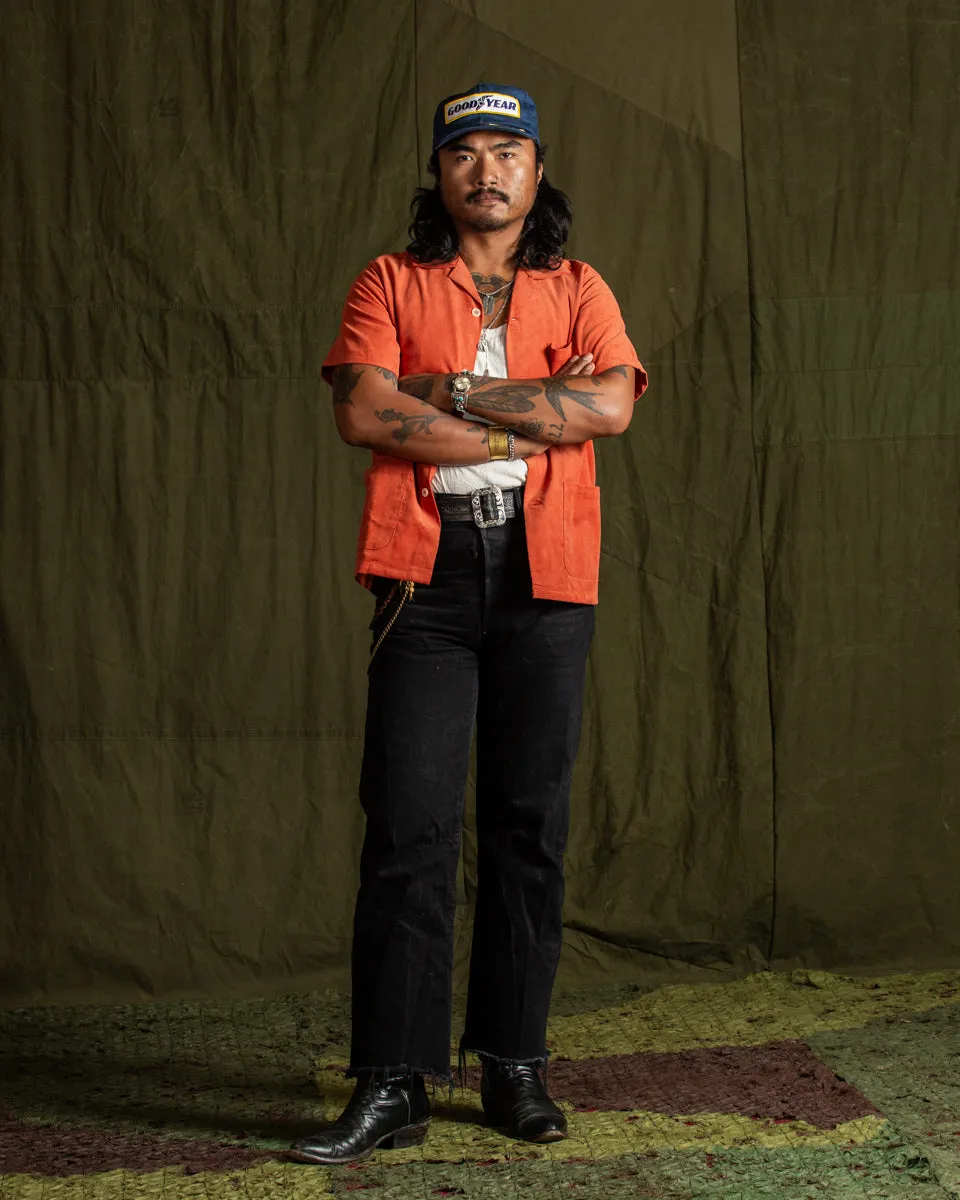 Open Collar Resort S/S Shirt / Summer Corduroy - Salmon