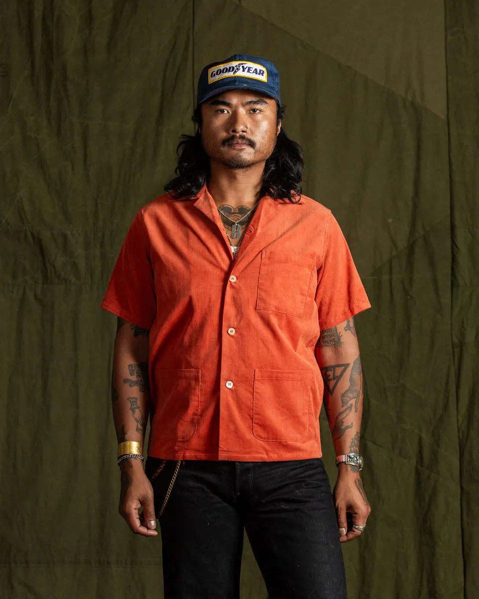 Open Collar Resort S/S Shirt / Summer Corduroy - Salmon