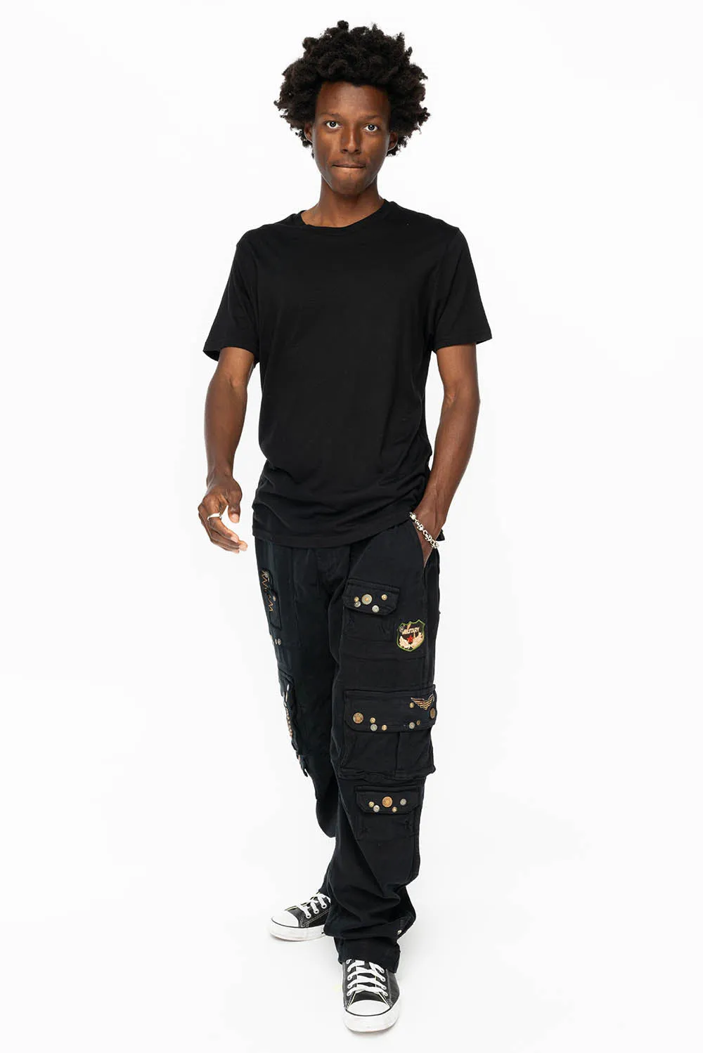 ORIGINAL ROBIN’S JEAN CALL OF DUTY CARGO PANTS IN BLACK COLOR  WITH ROCK N ROLL PATCH