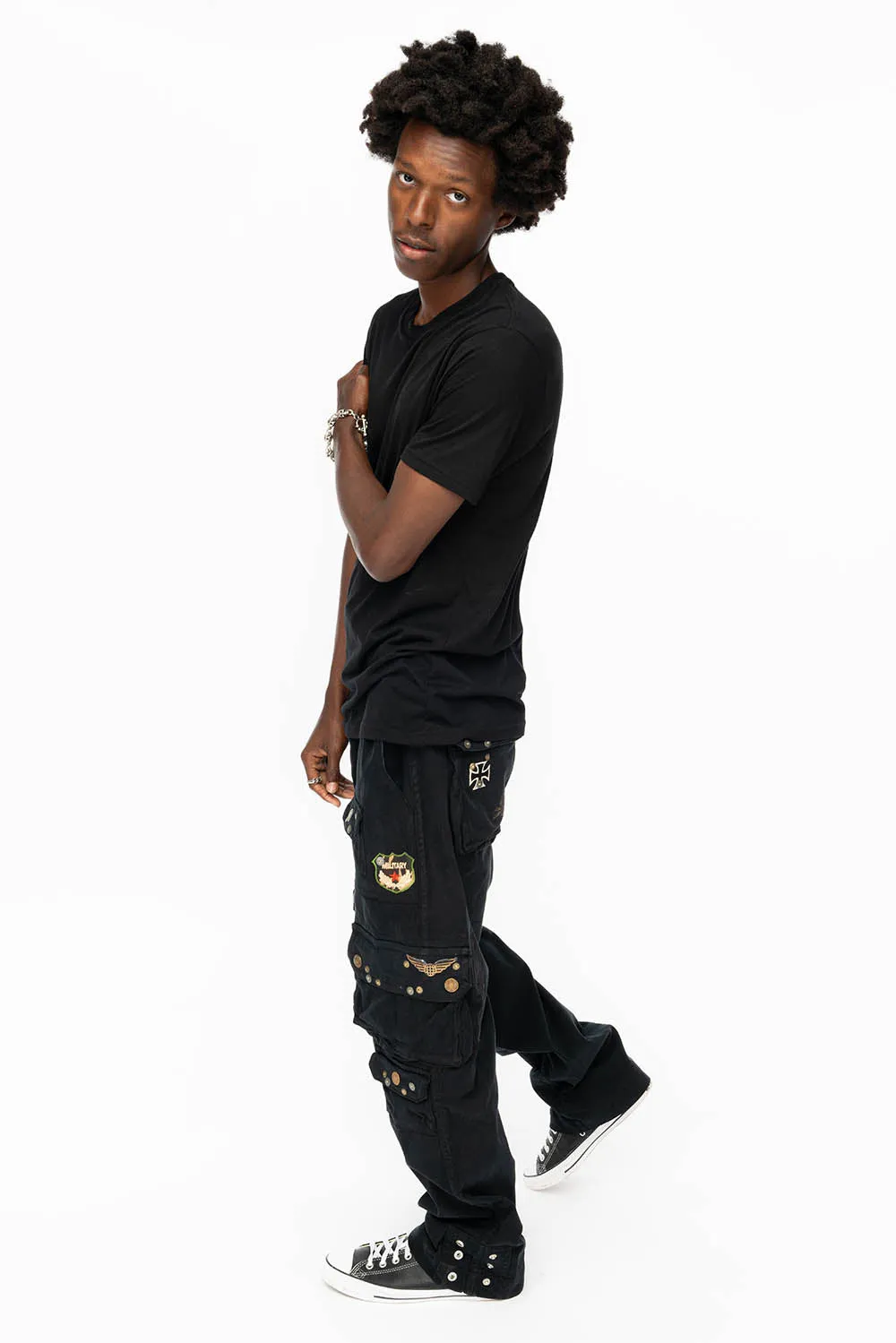 ORIGINAL ROBIN’S JEAN CALL OF DUTY CARGO PANTS IN BLACK COLOR  WITH ROCK N ROLL PATCH
