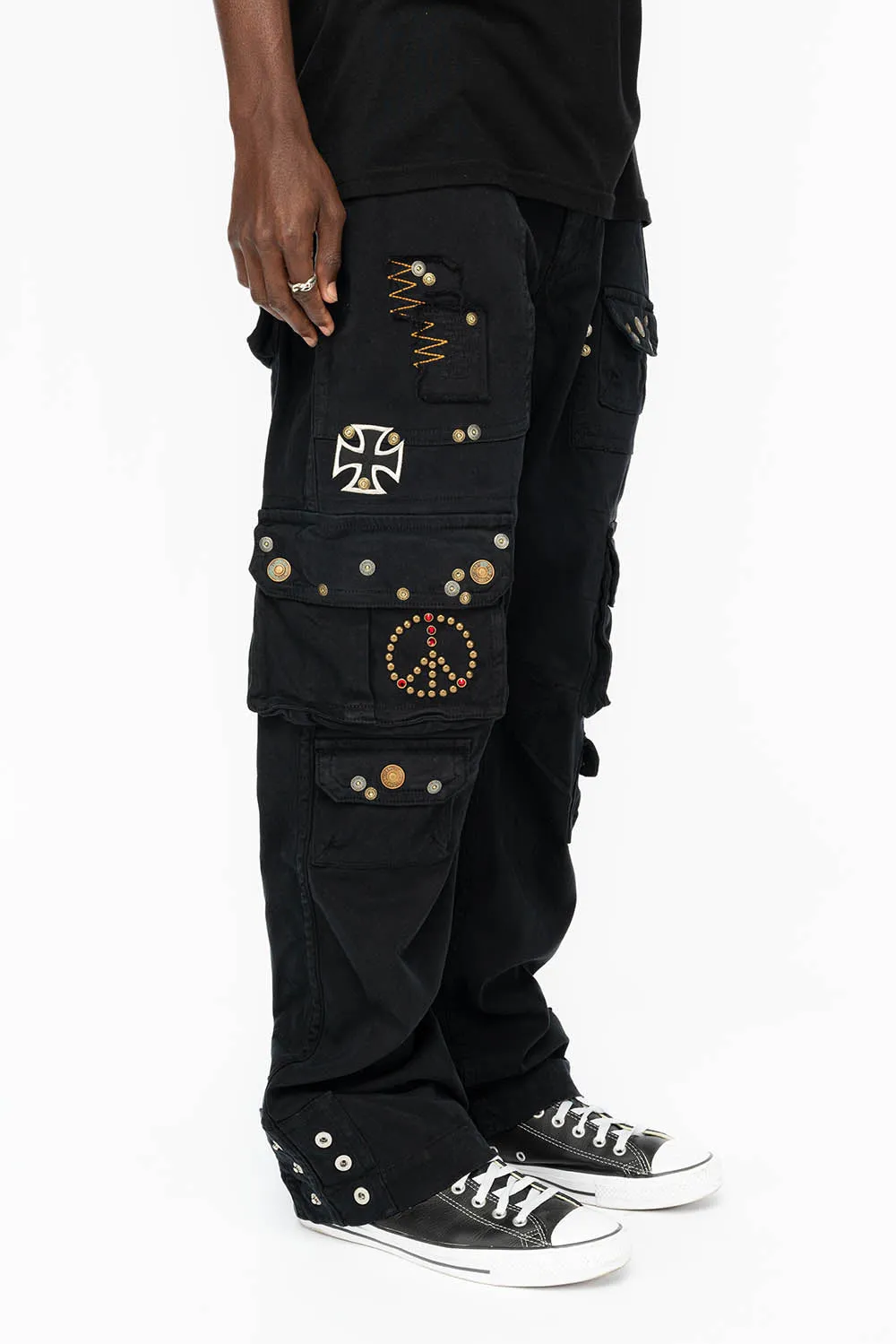 ORIGINAL ROBIN’S JEAN CALL OF DUTY CARGO PANTS IN BLACK COLOR  WITH ROCK N ROLL PATCH