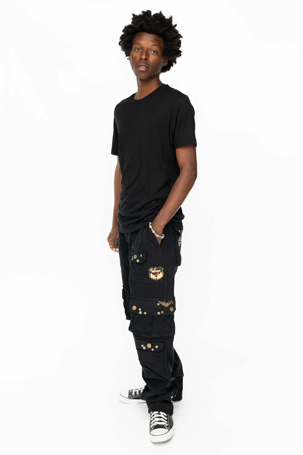 ORIGINAL ROBIN’S JEAN CALL OF DUTY CARGO PANTS IN BLACK COLOR  WITH ROCK N ROLL PATCH