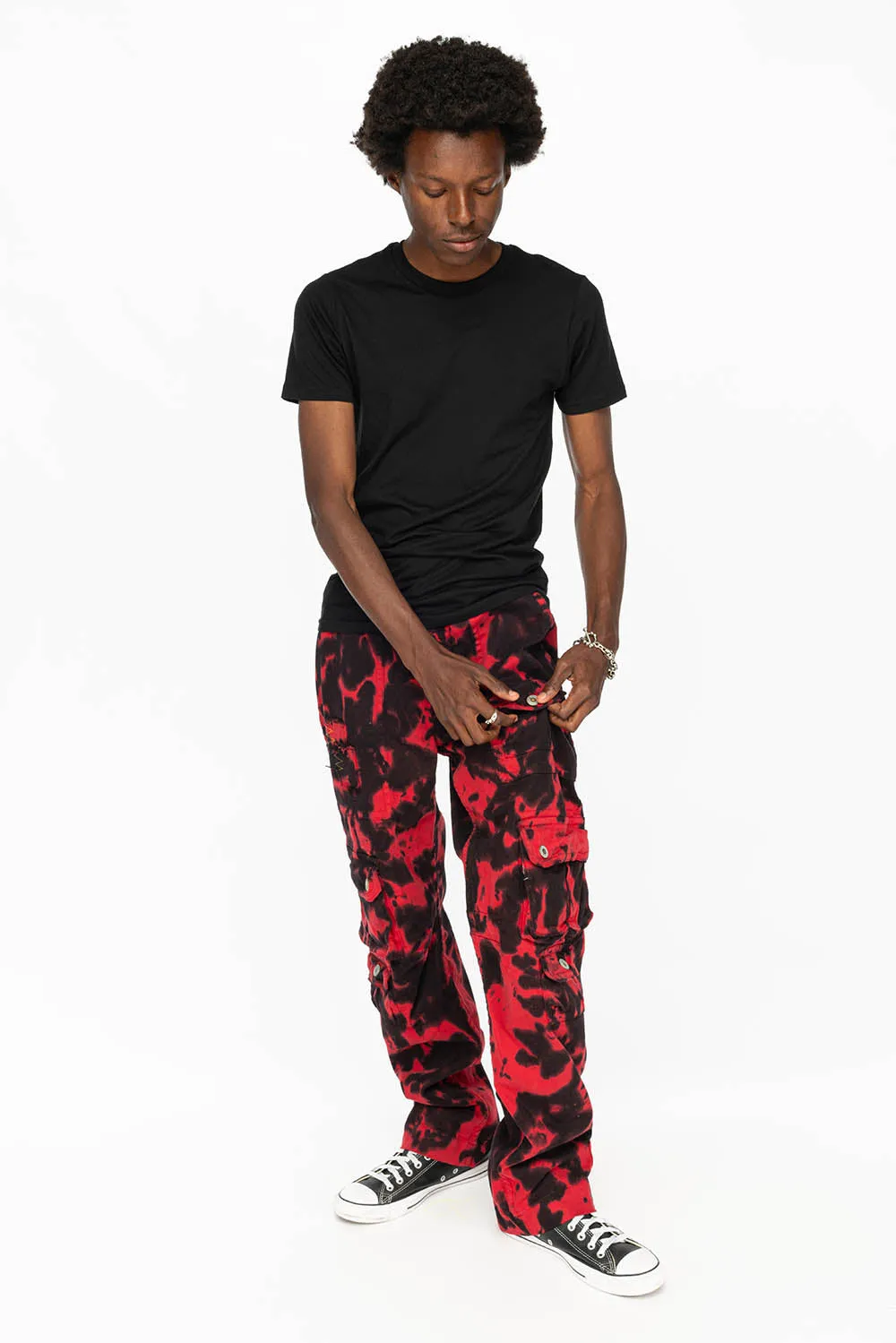 ORIGINAL ROBIN’S JEAN CALL OF DUTY CARGO PANTS IN BLACK/RED SPECIALTY WASH